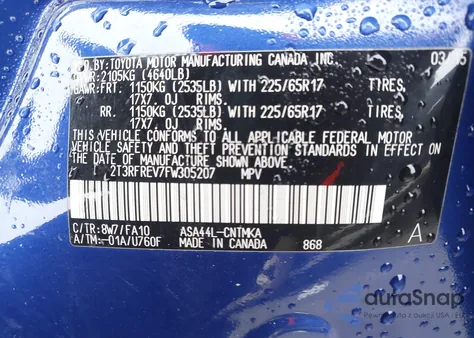 2015 Toyota Rav4 Xle z USA, uszkodzony, nr VIN 2T3RFREV7FW305207